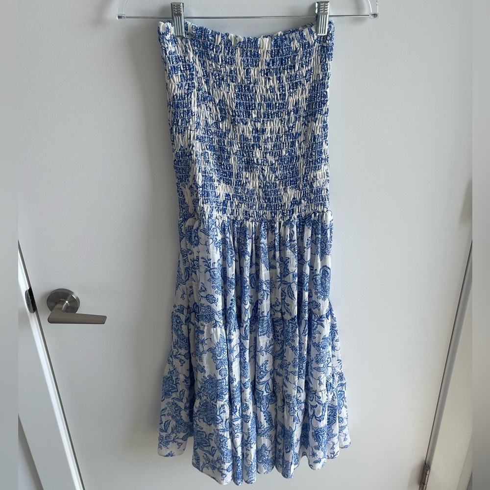 MISA Blue and White Strapless Dress or Skirt Floral - Picture 2 of 8